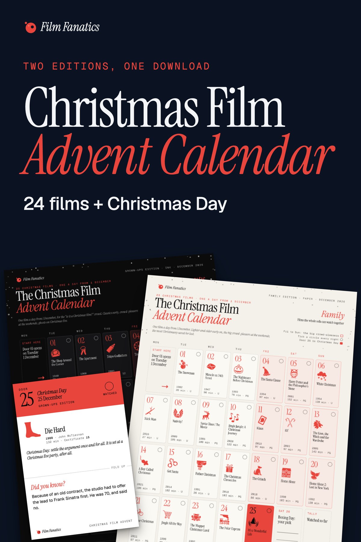The Christmas Film Advent Calendar, 25 Christmas films, one a night from 1 December