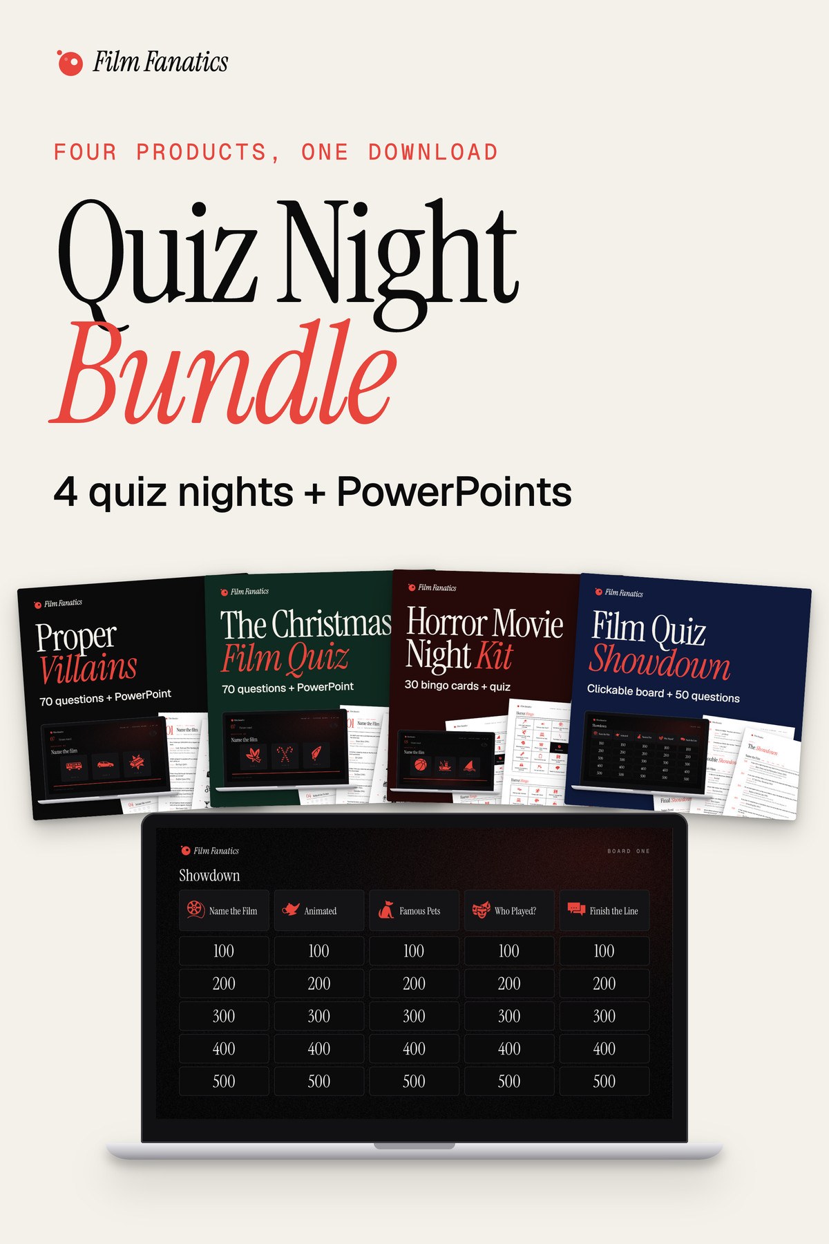Quiz Night Bundle, Three quiz packs and Film Quiz Showdown