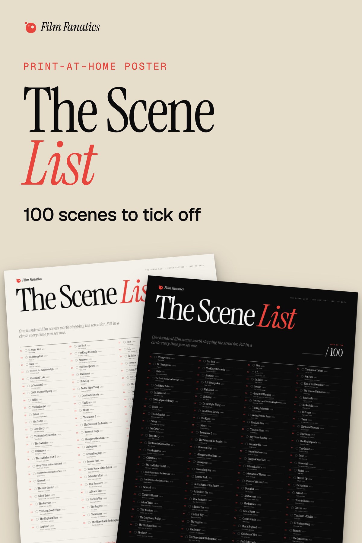 The Scene List, 100 film scenes to see, a tick-off poster